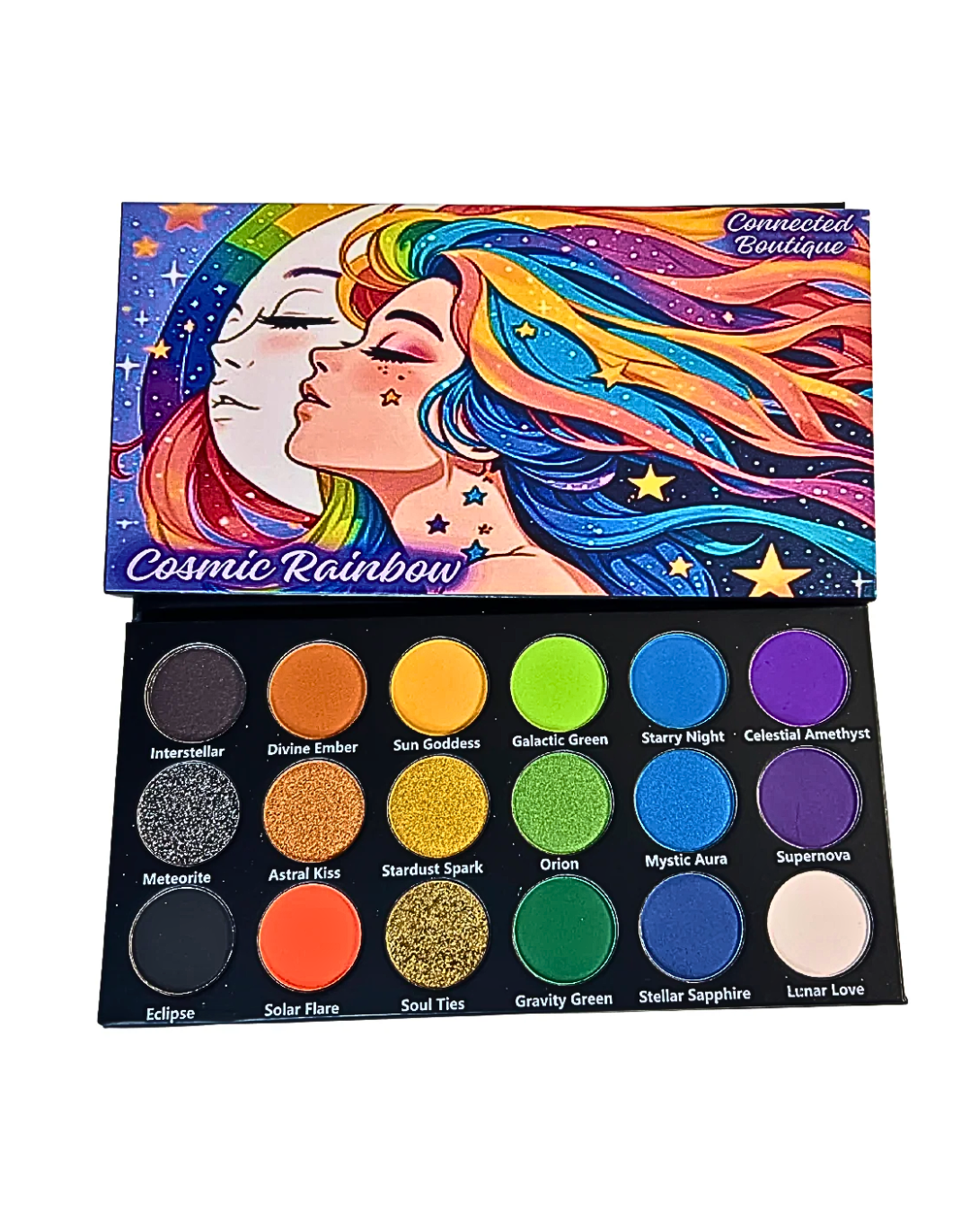 Connected Boutique - Cosmic Rainbow 18‐Shade Eyeshadow Palette – Celestial Hues & Glitter