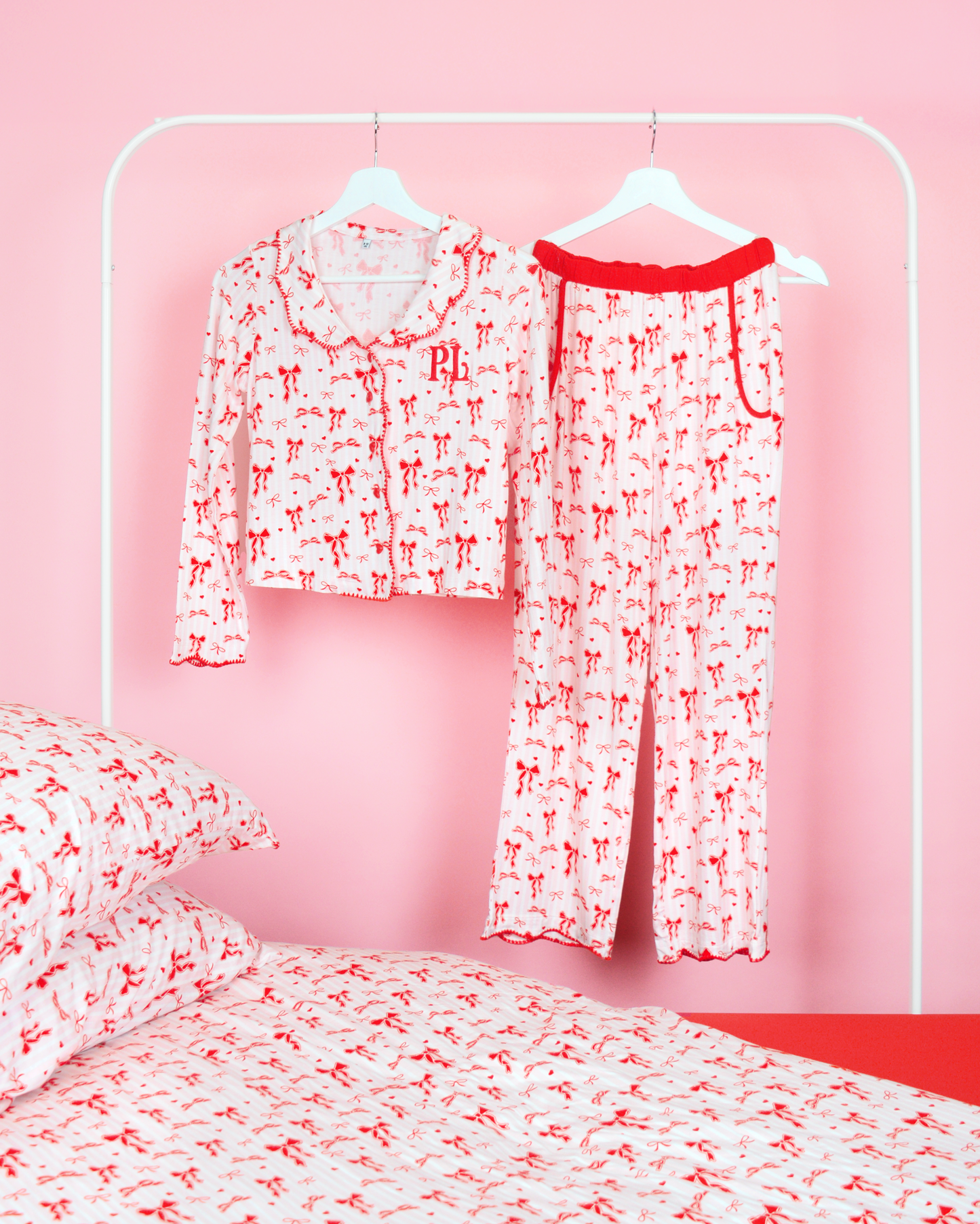 Girls Christmas Bow Pyjamas - Trousers Set